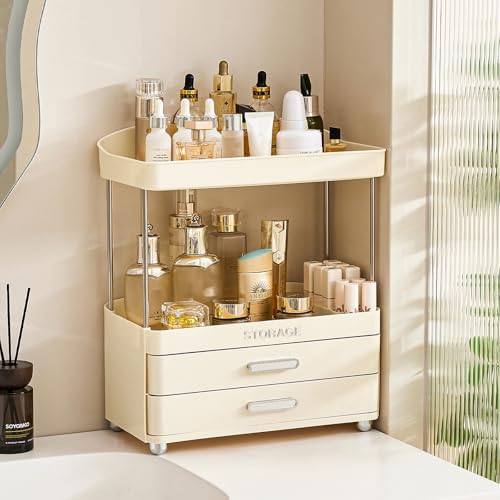 UFORU Bathroom Organizers and Storage | 2-Tier 2-Drawer Makeup Organizer Countertop, Easy to Install & Multi-Purpose - C