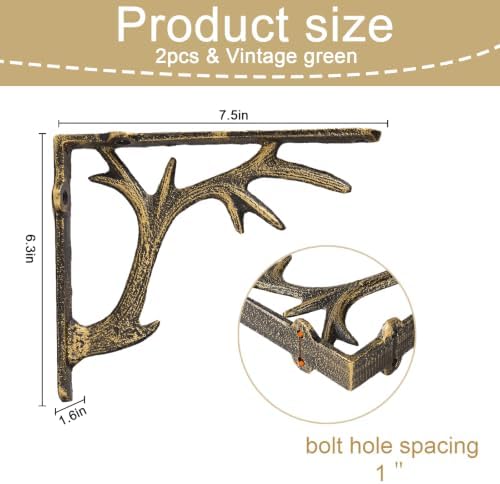 2PCS Cast Iron Deer Antler Wall Shelf Brackets, 6.2in (H), Black & Gold