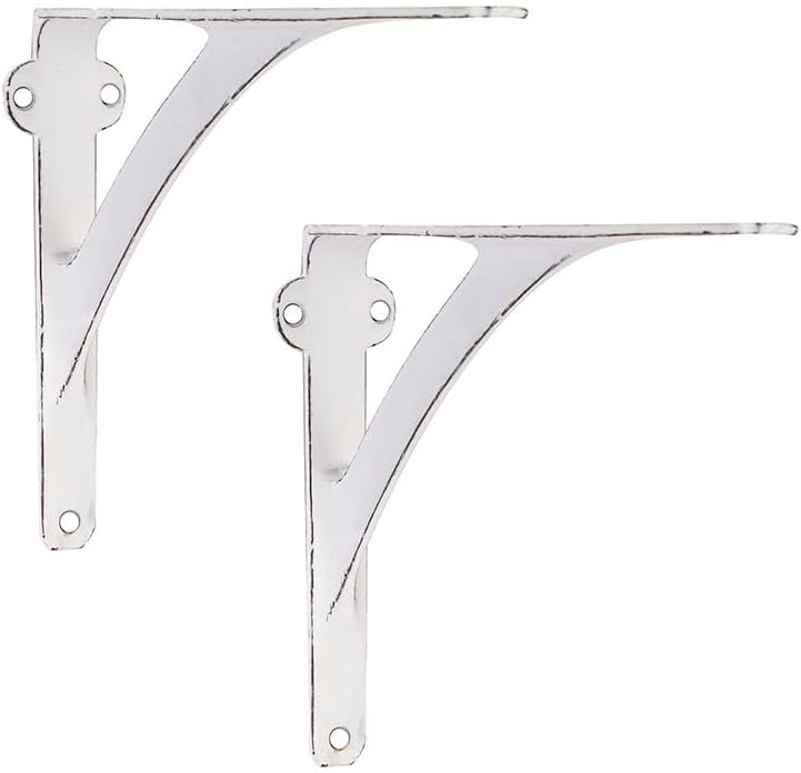 A29 Iron Wall Shelf Brackets, 7.38 x 9.88 in, Distressed White, Set of 2