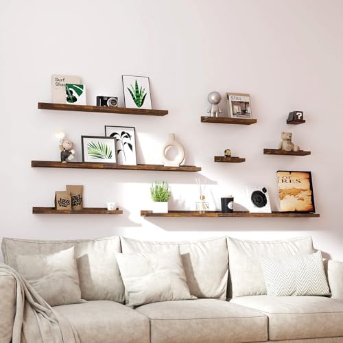 Brown Floating Shelves for Wall Decor, 24 in Shelf with Lip Set of 2