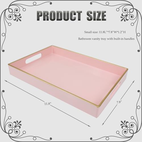 Spsyrine Pink Bathroom Vanity Tray with Handles for Dresser Tops