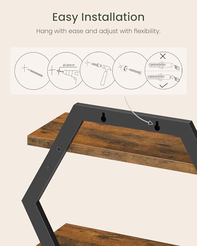 CHOEZON Hexagon Floating Shelves for Wall, Set of 2, 2 -Tier Hanging Shelves, Wall Mounted Storage Shelves, for Living R