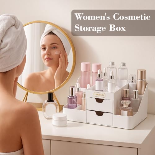 Cologne Organizer for Men with Drawers, Vanity Makeup Storage,White