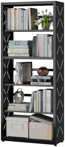 SteeLoong 5 Tier Bookcase,Metal Bookshelf with Adjustable Feet & Shelves