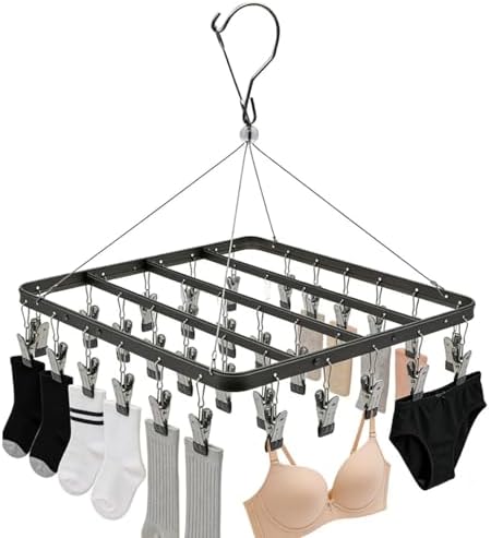 Pants Hanger Clothes Laundry Drying Rack with Clip Metal Black