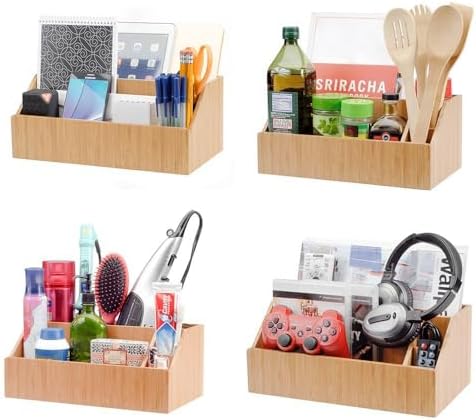 MobileVision Bamboo Make Up Organizer & Cosmetic Holder, Storage on Vanity Counter or Bathroom, Multiple Compartments