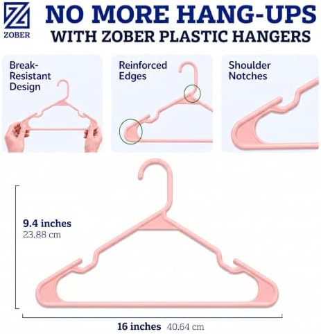 Zober Pink Plastic Hangers 50 Pack, Clothes Hangers Plastic