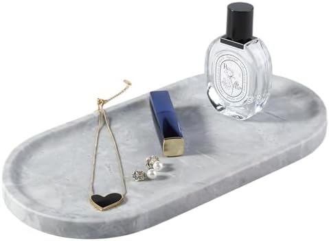 Koville Grey Marble Tray for Bathroom Countertop, 12"x6" Vanity Decorative Marble Tray for Dresser, Stone Catchall Trays