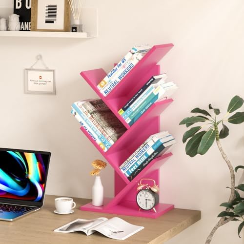 SHEEPAM Small Tree Book Shelf,5 Tier Bookshelf, Wood Desktop Bookcase