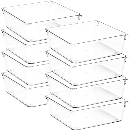 8 Pack Drawer Organizers, 6"X 6" Clear Acrylic Storage Bins