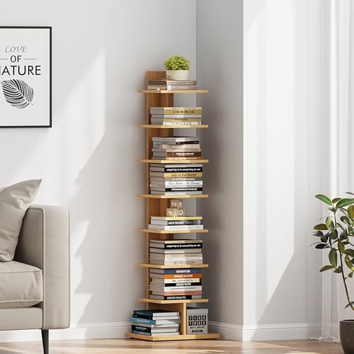 TUTOTAK Book Shelf, Narrow Spine Bookshelf, 8-Tier Bookcase for Small Space
