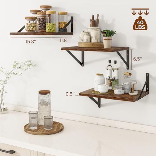 Heimlove 16W x 12D Deep Floating Shelves Set of 3 Rustic Brown
