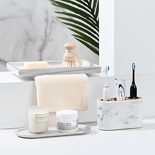 Shinowa Ceramic Vanity Tray, Bathroom Counter Tray Marble Finish