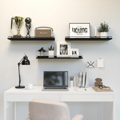 WOPITUES Floating Shelves 24 inch for Wall Decor Set of 3, Black