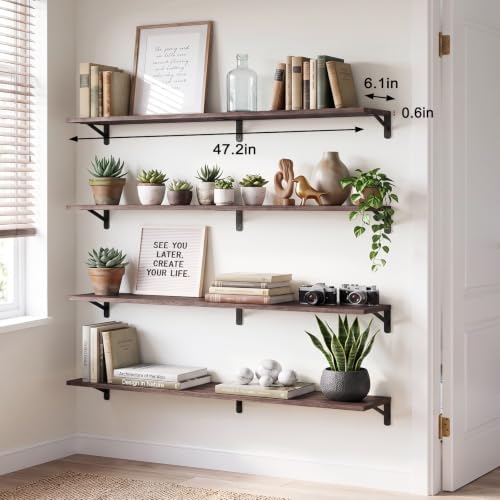 YGEOMER 47.2 in Floating Shelves for Wall Home Decor, Wood, Brown, Set of 4