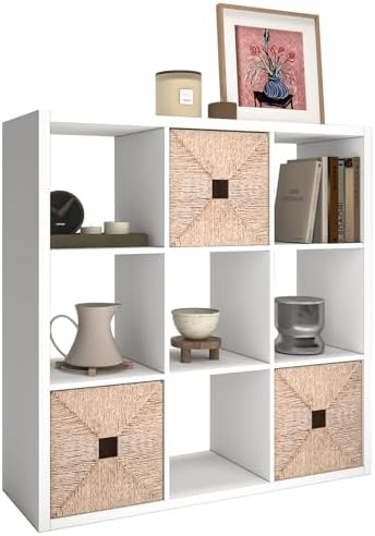 9 Cube Storage Organizer Shelf, White, 11 inch