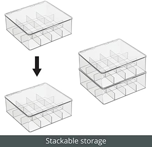 mDesign Plastic Kitchen Organiser — Practical Storage Box with 12 Compartments and Hinged Lid — Pantry Storage Box with 