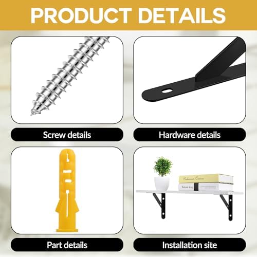 20 Pack Heavy Duty Shelf Brackets Black 4 X 6 Inch 90 Degree Floating Shelves Metal Wall Mount L Shaped Shelves Support 