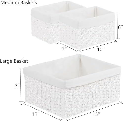 Vagusicc Wicker Basket, Set of 3 Hand-woven Storage Baskets for Organizing, Decorative Rectangle Wicker Storage Basket B