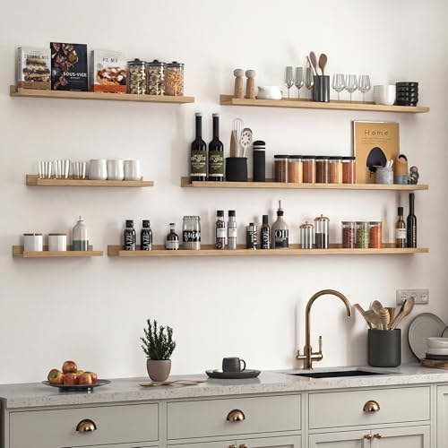 Heimlove Picture Ledge Shelf, Floating Shelves Set of 2, 47.24Inches Picture Shelf for Wall with Ledge, Kids Bookshelf Wall Mounted for Living Room Bedroom Decor Books Photo Frames - Gray