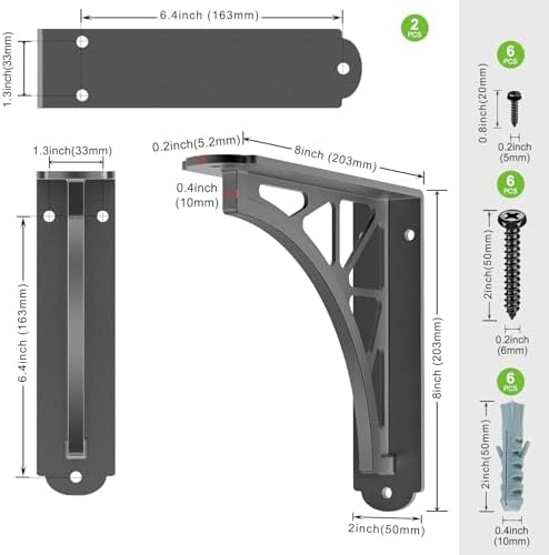 Dolibest 8 Inch Heavy Duty Shelf Brackets, 5MM Thickness L- Bracket , Metal Floating Shelf Bracket, Wall Shelf Bracket &