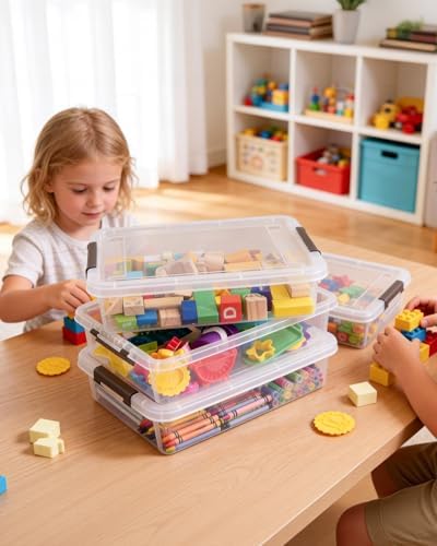 Storage Bins with Lids,6 Quart Clear Sensory Bins,Plastic Bins for Arts Crafts Organizers,Stackable Storage Containers f