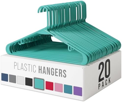 Plastic Hangers 20 Pack Aqua - Clothes Hangers - Makes The Perfect Coat Hanger and General Space Saving Hangers for Closet and New Apartment Essentials - Percheros Ganchos para Colgar Ropa Hangars