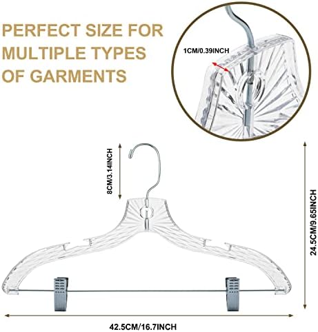 Quality Clear Plastic Skirt Hangers - 24 Pack Crystal Cut Pants Dress Durable Plastic Hanger Set with Adjustable Clips - Heavy Duty Hangers