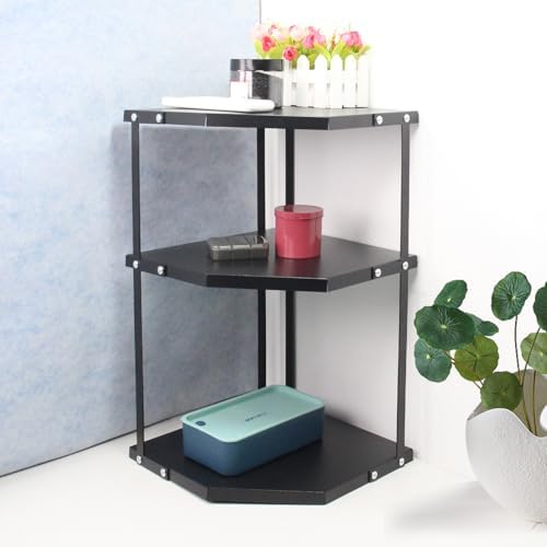 HUIJIN Black 3-Tier Kitchen Corner Rack, Triangular Storage Shelf Organizer, Multipurpose Corner Pot Rack Stand Holder