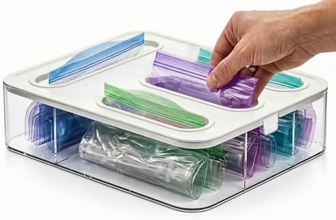 HIMUS Food Storage Bag Organizer - 4 in 1 Plastic Baggie Organizer for Drawer | Compatible with Sandwich, Snack, Gallon,