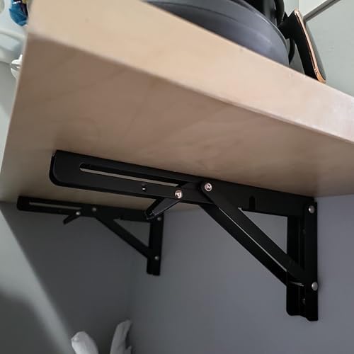 6 PCS 12 Inch Collapsible Folding Shelf Brackets, Wall Mount, Black