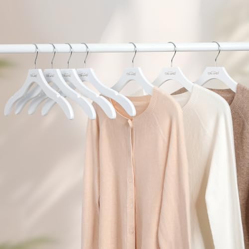 TOPIA HANGER Wooden Hangers for Women, Premium Sweater Hangers No Shoulder Bump, 360° Swivel Hook and Cut Notches Clothes Hangers for Sweater, Coat, Shirts, Hoodies, Dress, 24 Pack White CT85W