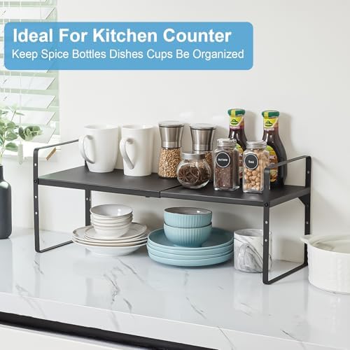 15.5 to 25.5 Inch Kitchen Cabinet Shelf Organizers, Adjustable Kitchen Counter Shelf Organizer, Set of 4 Expandable Coun