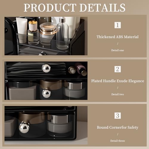 Makeup Organizer with Brush Holder for Vanity, Large Cosmetic Display Cases with 2 Drawers, Skincare Organizer for Bathr