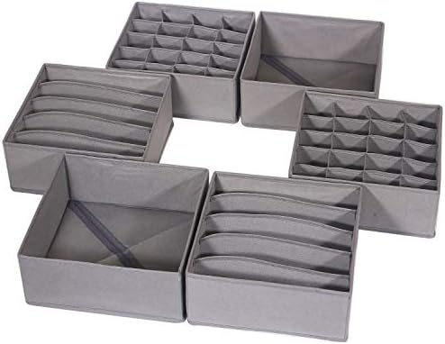 DIOMMELL 6 Pack Foldable Cloth Storage Box Closet Dresser Drawer Organizer Fabric Baskets Bins Containers Divider for Clothes Underwear Bras Socks Lingerie Clothing, M Grey 22-2000