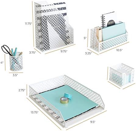 BLU MONACO | White Desk Organizer Set 6 Piece | Mail Sorter Organizer Countertop with Letter Sorter for Desk | Standing File Organizer for Desk with Pen Holders