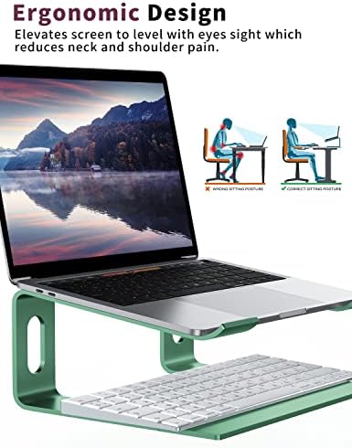 ALASHI Ergonomic Laptop Stand, Aluminum Desk Riser, 10-15.6", Light Green
