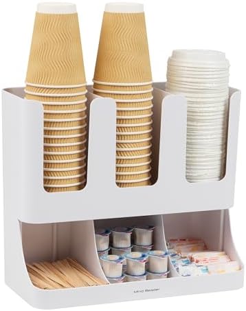 Mind Reader Cup and Condiment Station, 13 Inch Countertop Coffee Bar Organizer with 6 Compartments, Storage Caddy for Cu