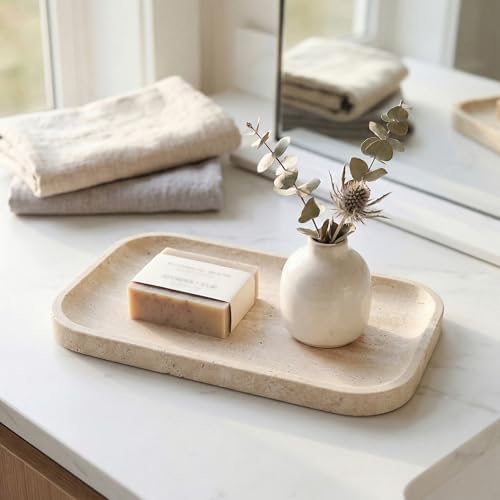 Natural Italian Travertine Tray Rectangular Decorative Marble Vanity Tray