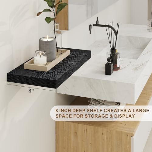 Fun Memories Black Floating Shelves 16 Inch Long, 8 Deep Floating Shelf Wall Mounted, 16 x 8 Inch Wooden Bathroom Shelve
