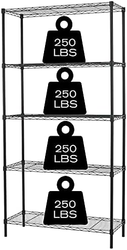 HCY 5-Tier Storage Shelf Heavy Duty Shelving Unit NSF Height Adjustable Metal Storage Rack for Laundry Bathroom Kitchen 