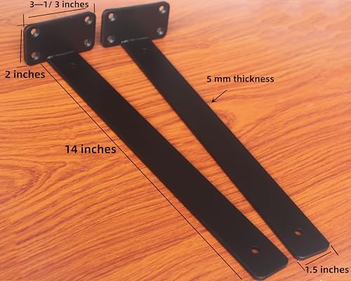 2 Pack - 14 inch Black Hidden L Shelf Bracket (1/5 Inch Thicked) Iron Floating Shelf Brackets Rustic Industrial Metal Br