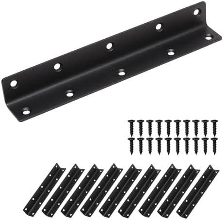 L Bracket, Heavy Duty Corner Brace, 10 Pack 8" Metal Shelf Bracket Angle Bracket for Shelves, Black Metal Braces for Woo