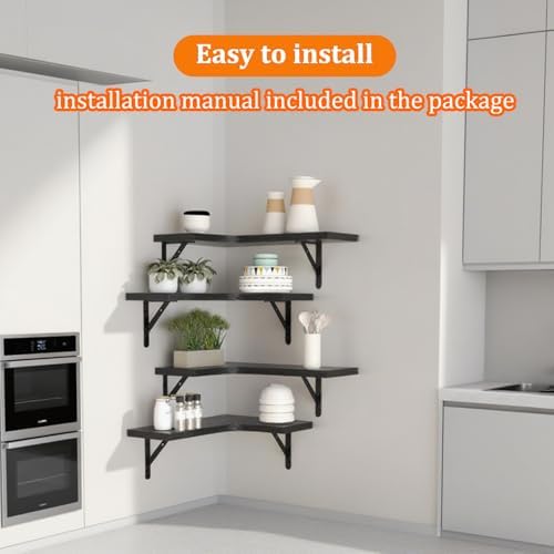 5 Pack Floating Shelves, Rustic Wood, Black