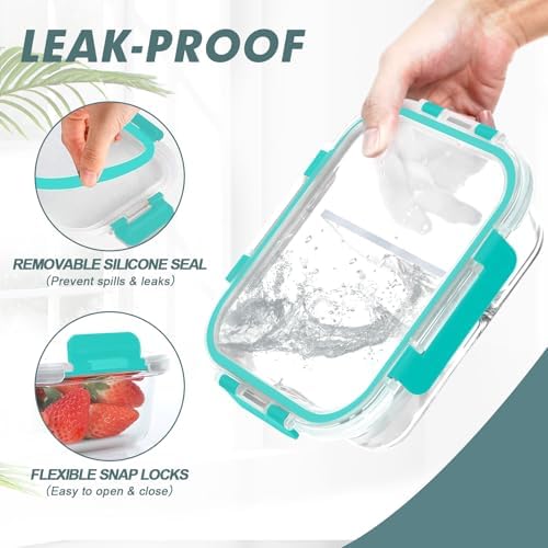 KOMUEE 30 oz 5 Pack Glass Meal Prep Containers 2 Compartments, Green