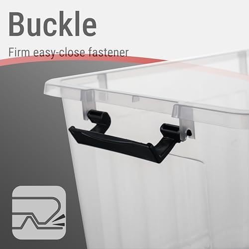Cetomo Plastic Storage Bins, Lidded Storage Box with Strip for Home Office Dorm, Stackable, Clear, 18Quart-6 Pack