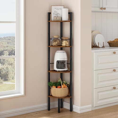 Tajsoon Corner Shelf Stand 4 Tier 48.5" with Metal Frame, Rustic Brown