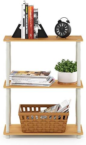 Furinno Turn-N-Tube 3-Tier Compact Multipurpose Shelf Display Rack with Classic Tube, Beech/White