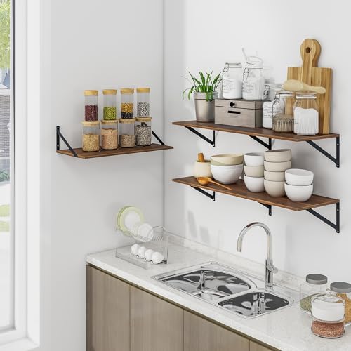 Heimlove 48W x 12D Deep Floating Shelves Set of 2 Walnut