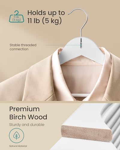 SONGMICS Wooden Hangers, 30 Pack, Basic Wood Clothes Hangers, Space Saving